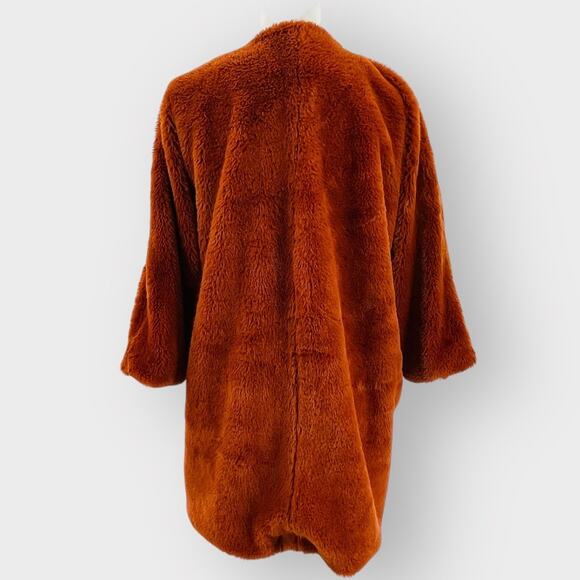 Mystree Brown Orange Faux Fur Sherpa Teddy Bear Leopard Lined Winter Jacket M - Picture 2 of 11